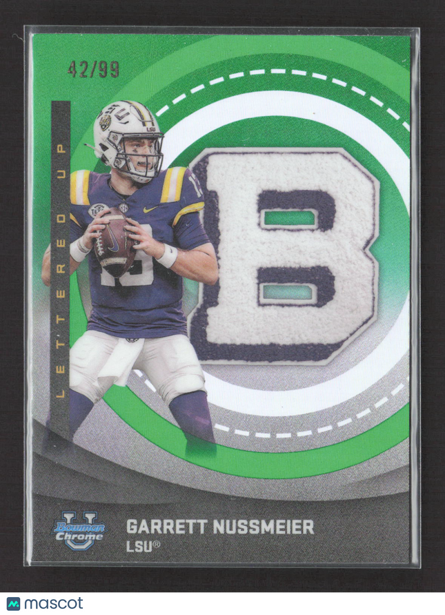 2025 Topps Bowman Chrome Lettered Up Garrett Nussmeier #LU-3 Green 42/99