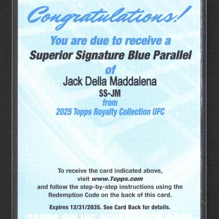 2025 Topps Royalty UFC Jack Della Maddalena #SS-JM Auto Blue Parallel Redemption