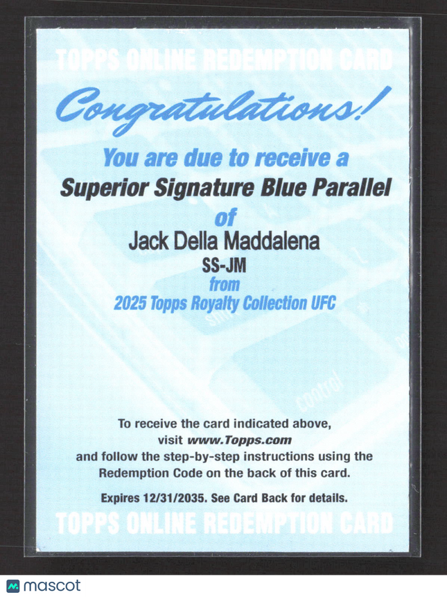 2025 Topps Royalty UFC Jack Della Maddalena #SS-JM Auto Blue Parallel Redemption