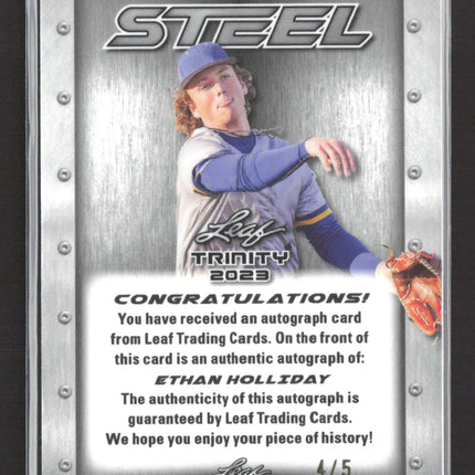 2023 Leaf Trinity Steel Ethan Holliday #S-EH1 4/5 Auto
