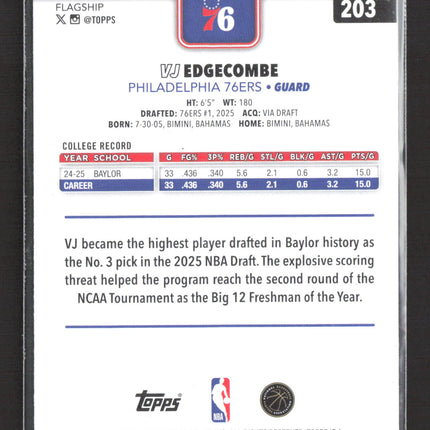 2025 Topps Flagship VJ Edgecombe #203 RC