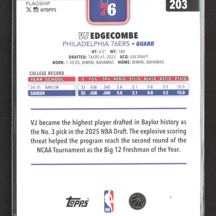 2025 Topps Flagship VJ Edgecombe #203 RC