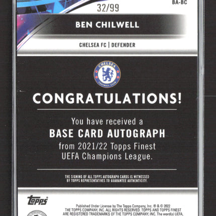2022 Topps Finest UEFA Champions League Ben Chilwell #BA-BC Auto Green 32/99