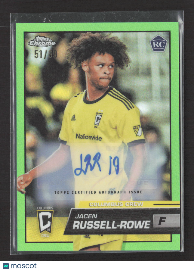 2023 Topps Chrome MLS Jacen Russell-Rowe #176 Green Refractor RC Auto /99