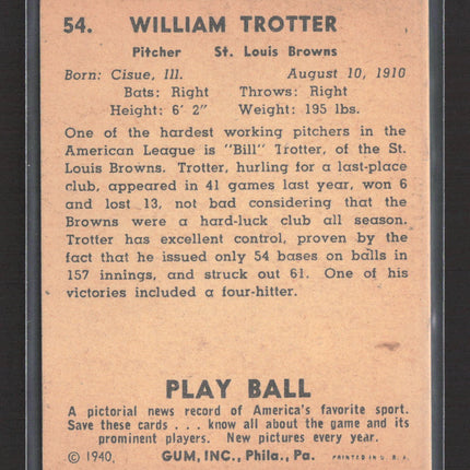 1940 Play Ball Gum, Inc. William Trotter Bill Trotter #54