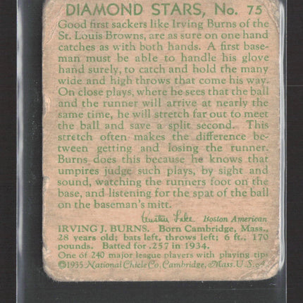 1935 National Chicle Diamond Stars Irving Burns #75