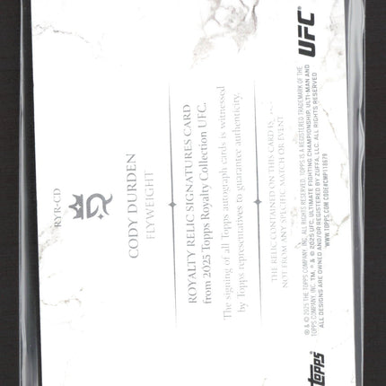2025 Topps Royalty Collection UFC Cody Durden #RYR-CD Relic Auto /99