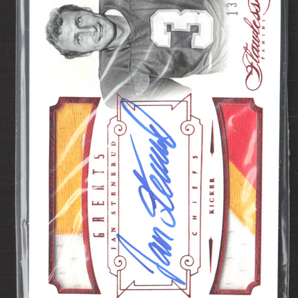 2014 Panini Flawless Greats Jan Stenerud #28 Greats Dual Patch 13/15 Auto Ruby