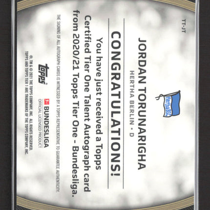 2021 Topps Tier One Bundesliga Jordan Torunarigha #TT-JT 14/25 Auto
