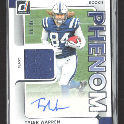 2025 Panini Donruss Rookie Phenom Tyler Warren #PJA-TWN Jersey Auto 48/99