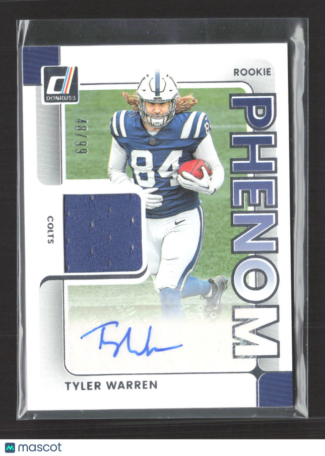 2025 Panini Donruss Rookie Phenom Tyler Warren #PJA-TWN Jersey Auto 48/99