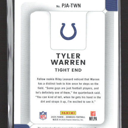 2025 Panini Donruss Rookie Phenom Tyler Warren #PJA-TWN Jersey Auto 48/99