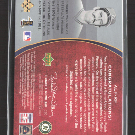 2004 UD SP Game Used Patch Legendary Fabrics Rollie Fingers #ALF-RF Auto /25