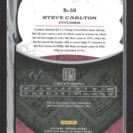 2016 Panini Pantheon Baseball Steve Carlton #59 Wilson Patch Logo 1/1