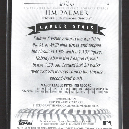 2008 Topps Sterling Jim Palmer #4CSA-83 Career Stats Patch Auto 1/1