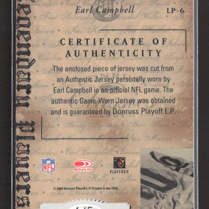 2004 Donruss Classics Legendary Players Earl Campbell #LP-6 Patch 4/5