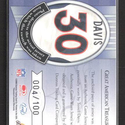 2000 Rookies & Stars Great American Treasures Terrell Davis Patch Auto 004/100