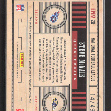 2011 Timeless Treasures Changing Stripes Steve McNair #28 Prime 14/49 Patch