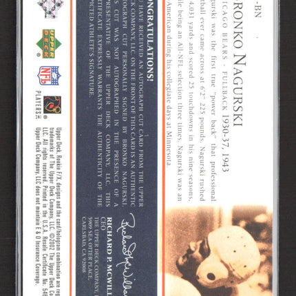 2002 Upper Deck Rookie F/X Bronko Nagurski #LC-BN Cut Signature 28/50 Auto