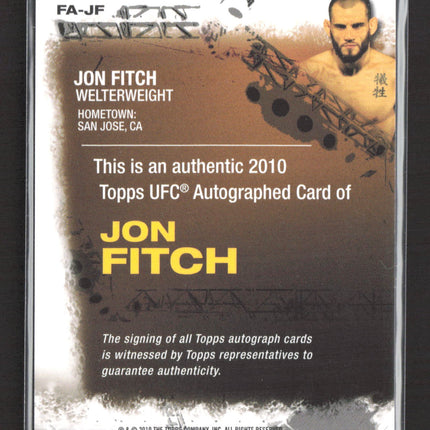 2010 Topps UFC Jon Fitch #FA-JF Auto