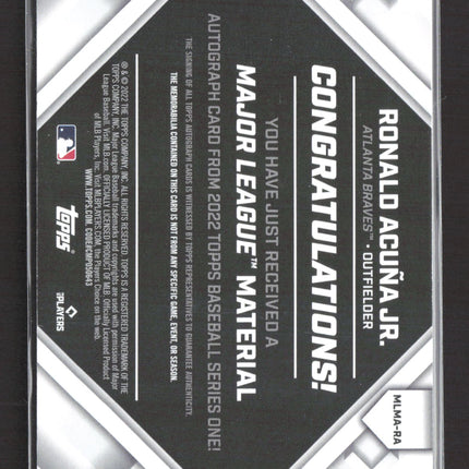 2022 Topps Major League Material Ronald Acuna Jr. #MLMA-RA /50 Jersey Auto