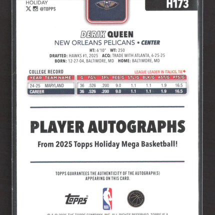 2025 Topps Holiday Mega Basketball Derik Queen #H173 RC 19/25 Auto
