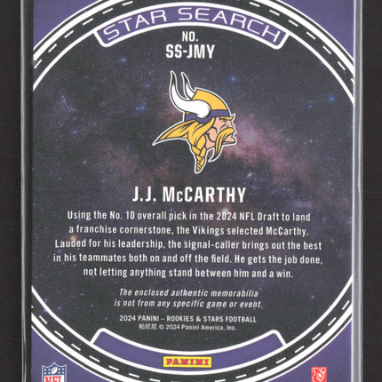 2024 Panini Rookies & Stars Star Search J.J. McCarthy #SS-JMY RC Jersey /399