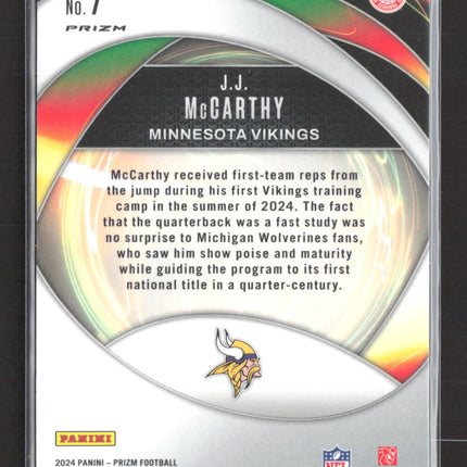2024 Panini Prizm Portals J.J. McCarthy #7 Green Ice RC