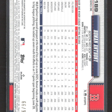 2026 Topps Series One Roman Anthony #189 Green RC Auto /99