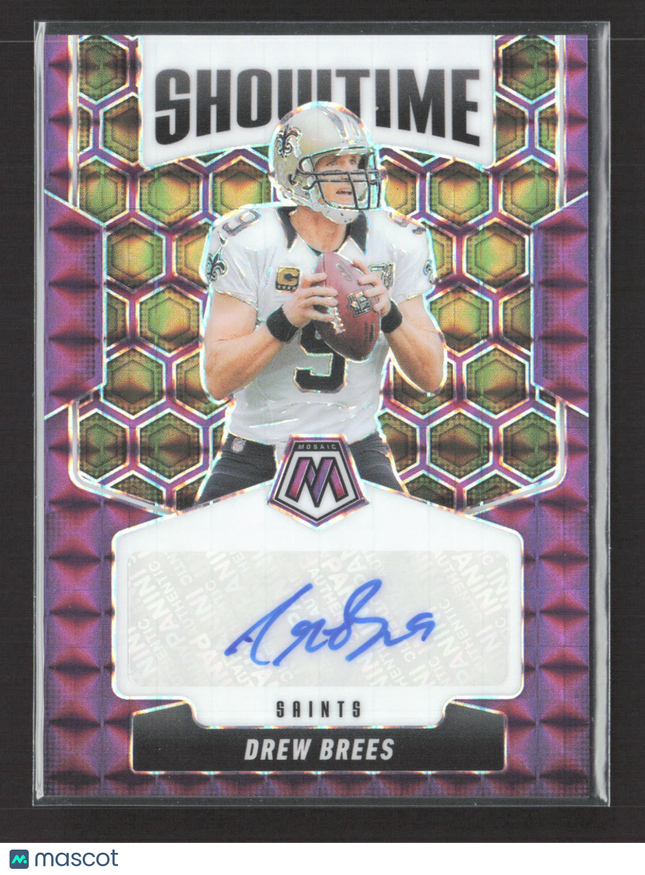 2025 Panini Prizm Mosaic Showtime Drew Brees #SOS-DBR Purple Auto 29/49