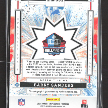 2025 Panini Impeccable Football Barry Sanders #SHA-BSS Auto /25