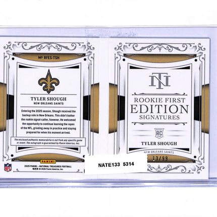 2025 National Treasures Rookie First Edition Tyler Shough Patch Auto /99 Booklet