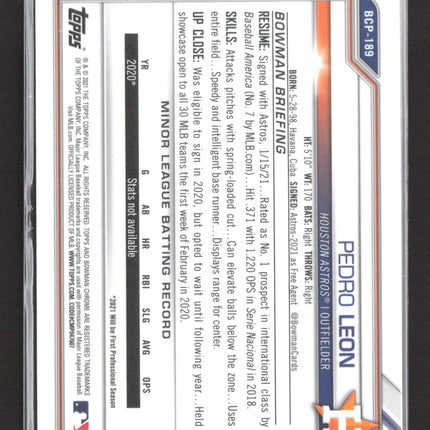 2021 Bowman Chrome Pedro Leon #BCP-189 Purple Shimmer /250