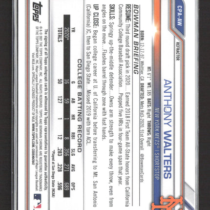 2021 Topps Bowman Chrome Anthony Walters #CPA-AW Refractor 066/499 Auto