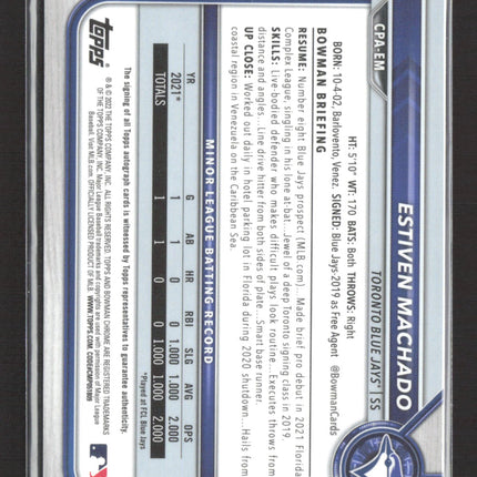 2022 Bowman Chrome Estiven Machado #CPA-EM 1st Bowman Auto