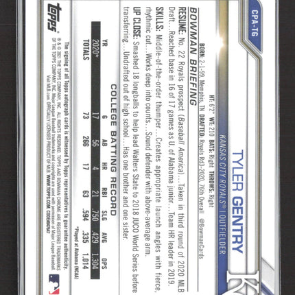 2021 Bowman Chrome Tyler Gentry #CPA-TG Auto