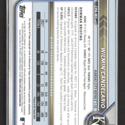 2022 Bowman Chrome Wilmin Candelario #CPA-WC Green Refractor 19/99 1st Auto