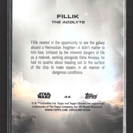 2024 Topps Chrome Star Wars Fillik 34/50 Debut #44 Gold Sapphire /50