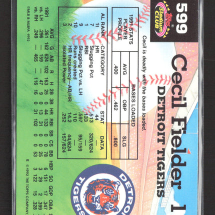 1992 Topps Stadium Club Cecil Fielder #599 Members Choice
