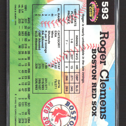 1992 Topps Stadium Club Roger Clemens #593 Members Choice