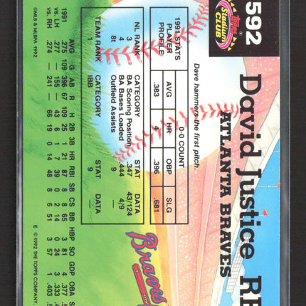 1992 Topps Stadium Club David Justice #592 Members Choice