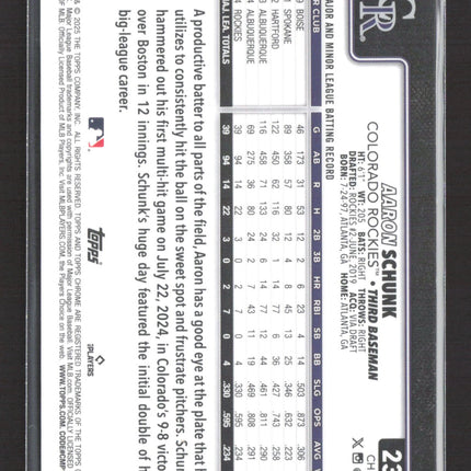 2025 Topps Chrome Aaron Schunk #238 Gold Sapphire RC 41/50