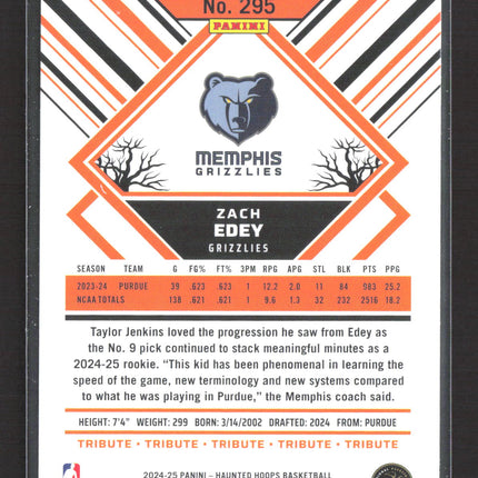 2025 Panini NBA Hoops Haunted Hoops Zach Edey #295 Spider Web RC