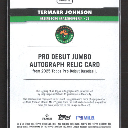 2025 Topps Chrome Pro Debut Termarr Johnson #PDJAR-TJ 03/10 Patch Auto Black