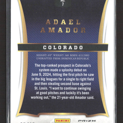 2024 Panini Select Baseball Adael Amador #7 Tie-Dye Prizm RC /25