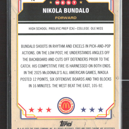 2025 Topps Chrome McDonald's All American Nikola Bundalo #14 Red Stars