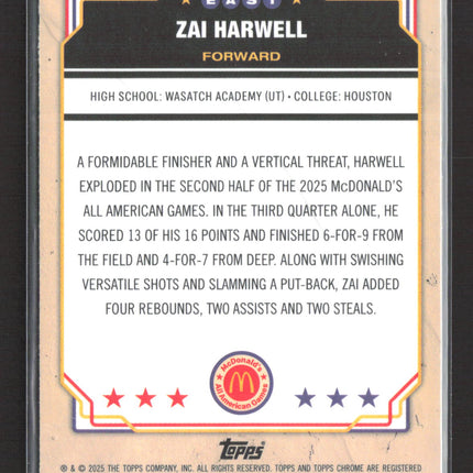 2025 Topps Chrome McDonald's All American Zai Harwell #43 Refractor
