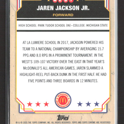 2025 Topps Chrome McDonald's Jaren Jackson Jr. #95 Blue Diamond Refractor