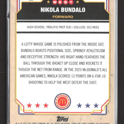 2025 Topps Chrome McDonald's All American Nikola Bundalo #52 Mcflurry refractor