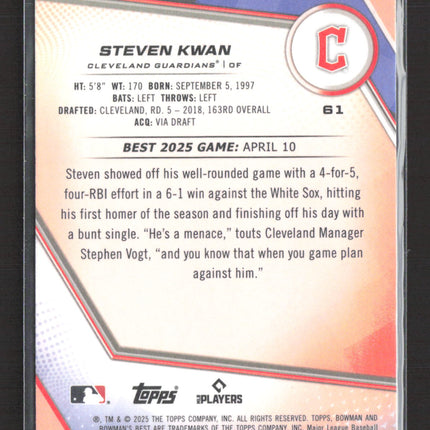 2025 Bowman's Best Steven Kwan #61 Purple Refractor 168/250